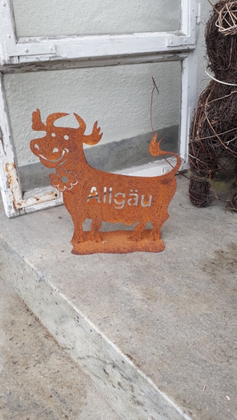 Deko Spaß Kuh mit der Schrift Allgäu ein wahrer Blickfang 25x25 cm